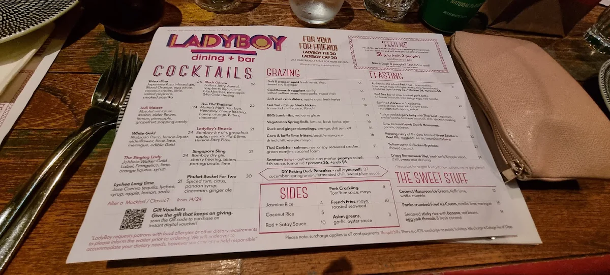 Menu, Ladyboy Dining & Bar