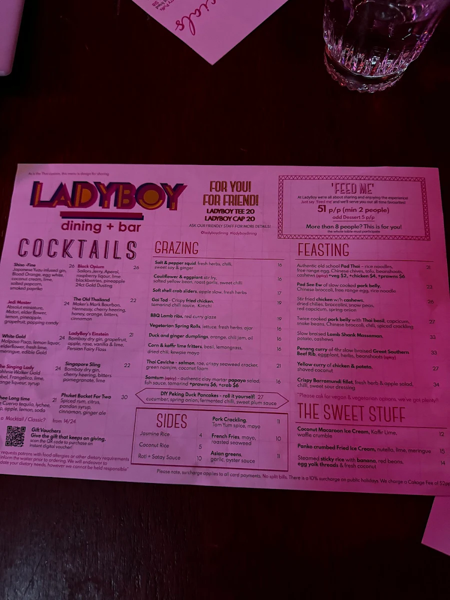 Menu, Ladyboy Dining & Bar