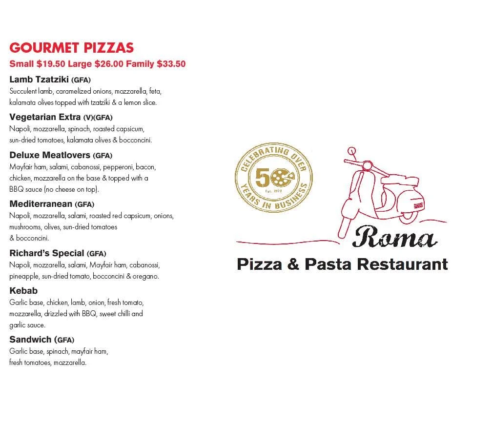 Menu, Roma Pizza Restaurant
