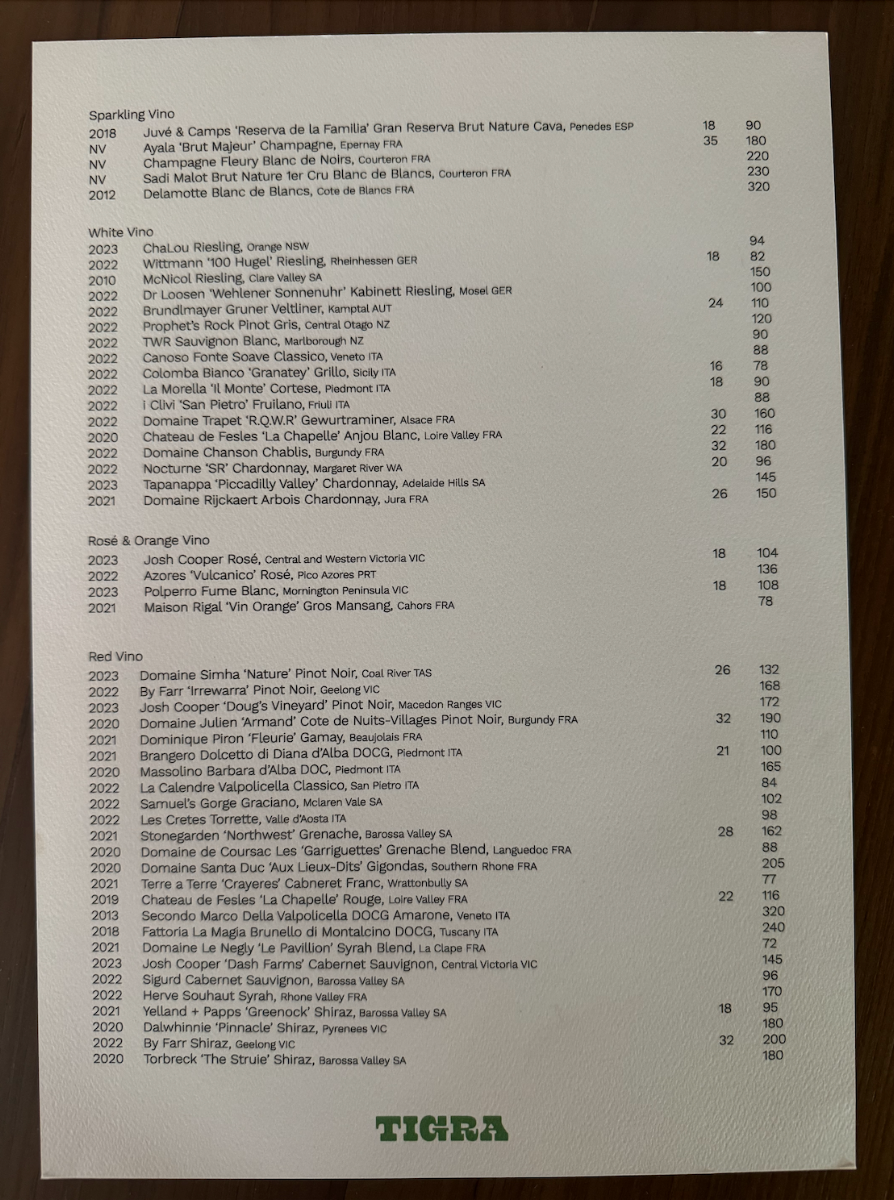 Menu, Tigra