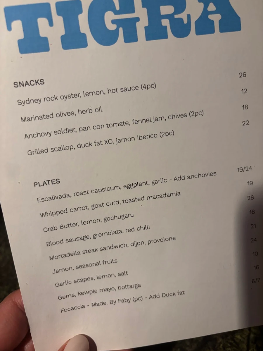 Menu, Tigra