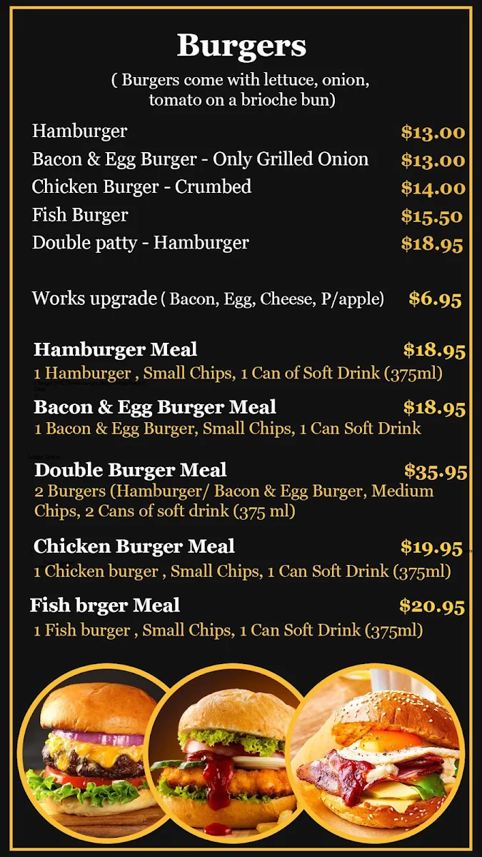 Menu, Dash's Takeaway