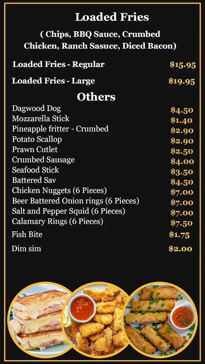 Menu, Dash's Takeaway