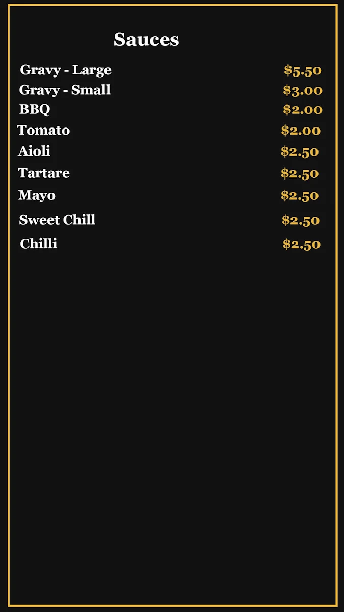 Menu, Dash's Takeaway