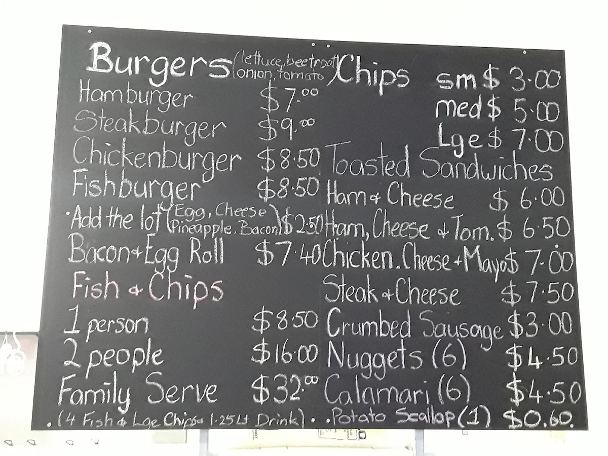 Menu, Dash's Takeaway