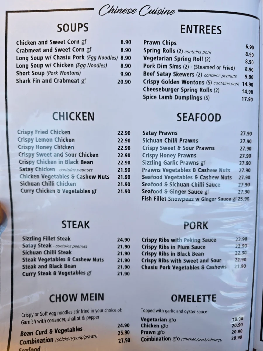 Menu, Vietnam Restaurant