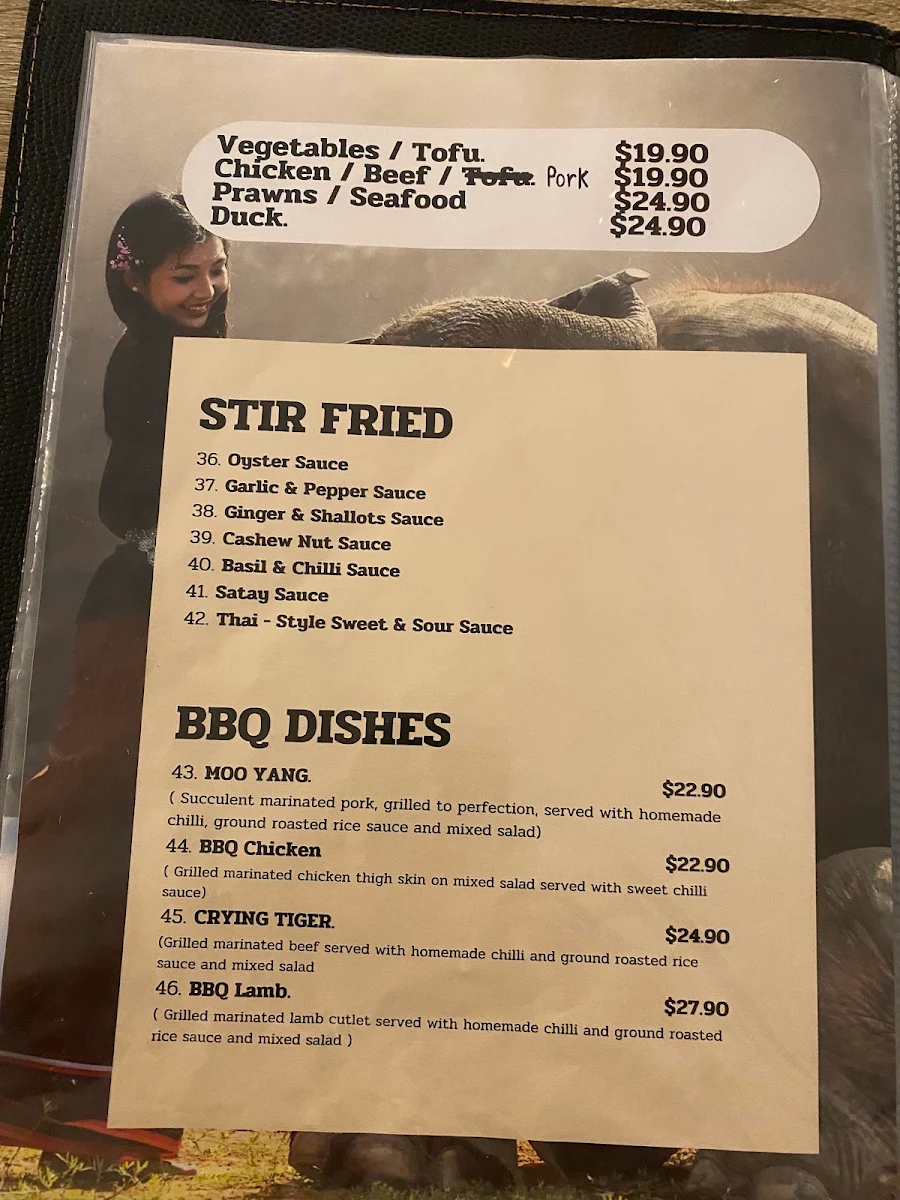 Menu, Wara Thai restaurant