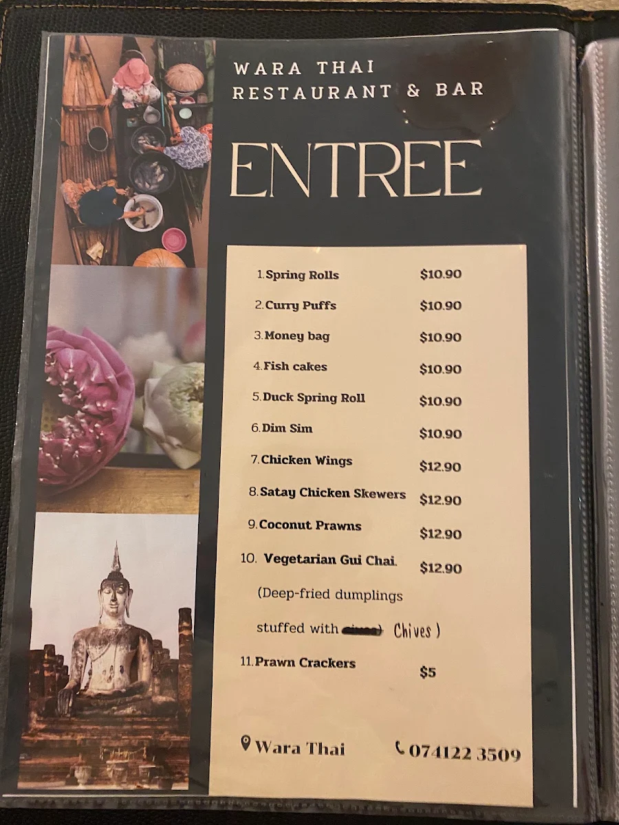 Menu, Wara Thai restaurant