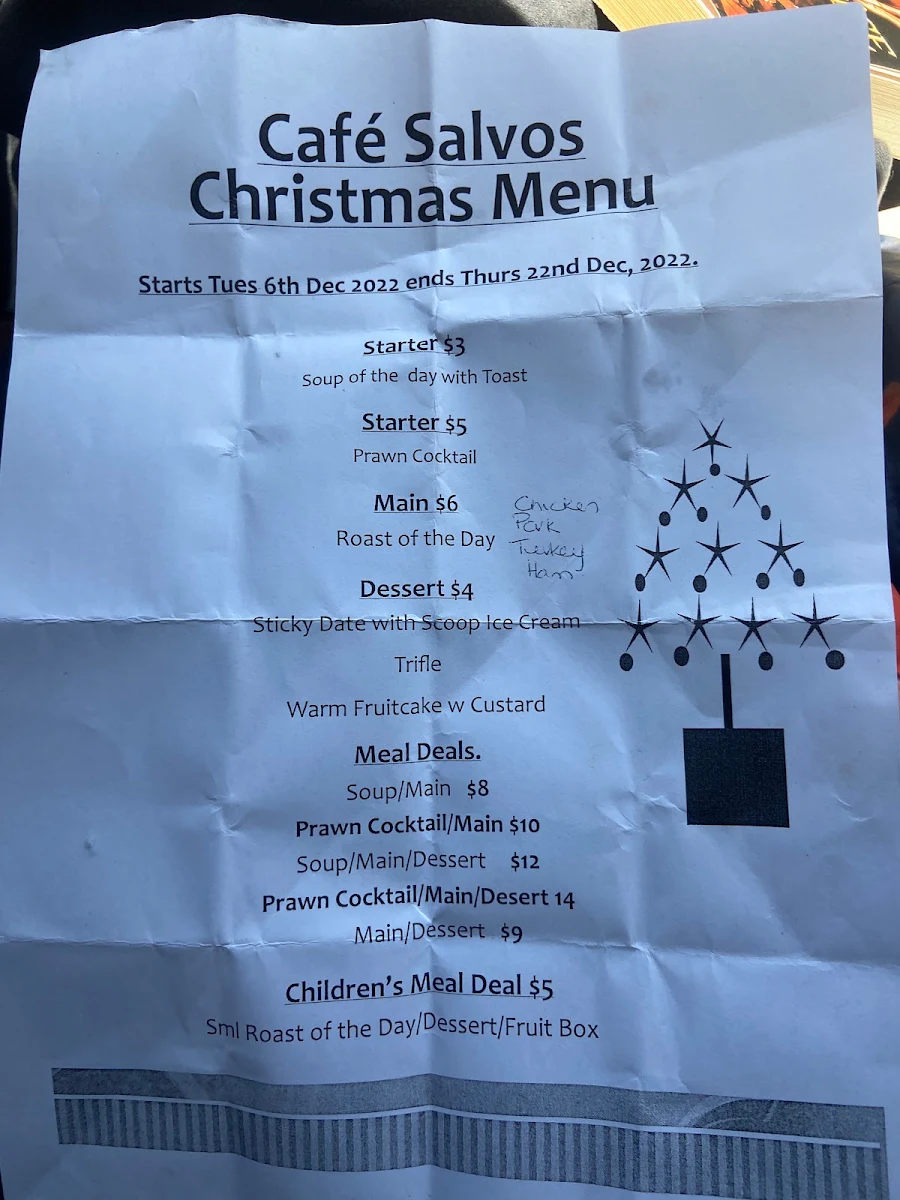 Menu, Cafe Salvos