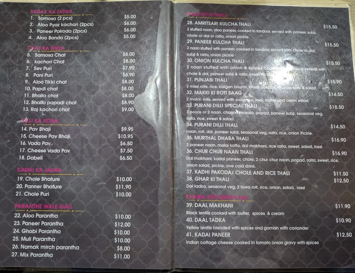 Menu, Purani Dilli Style