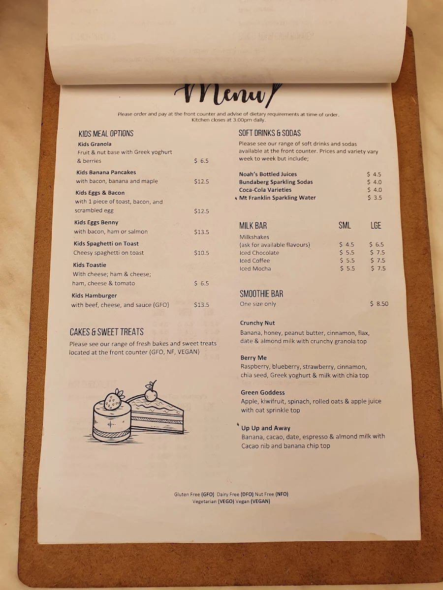 Menu, Potter's Pantry Bundanoon