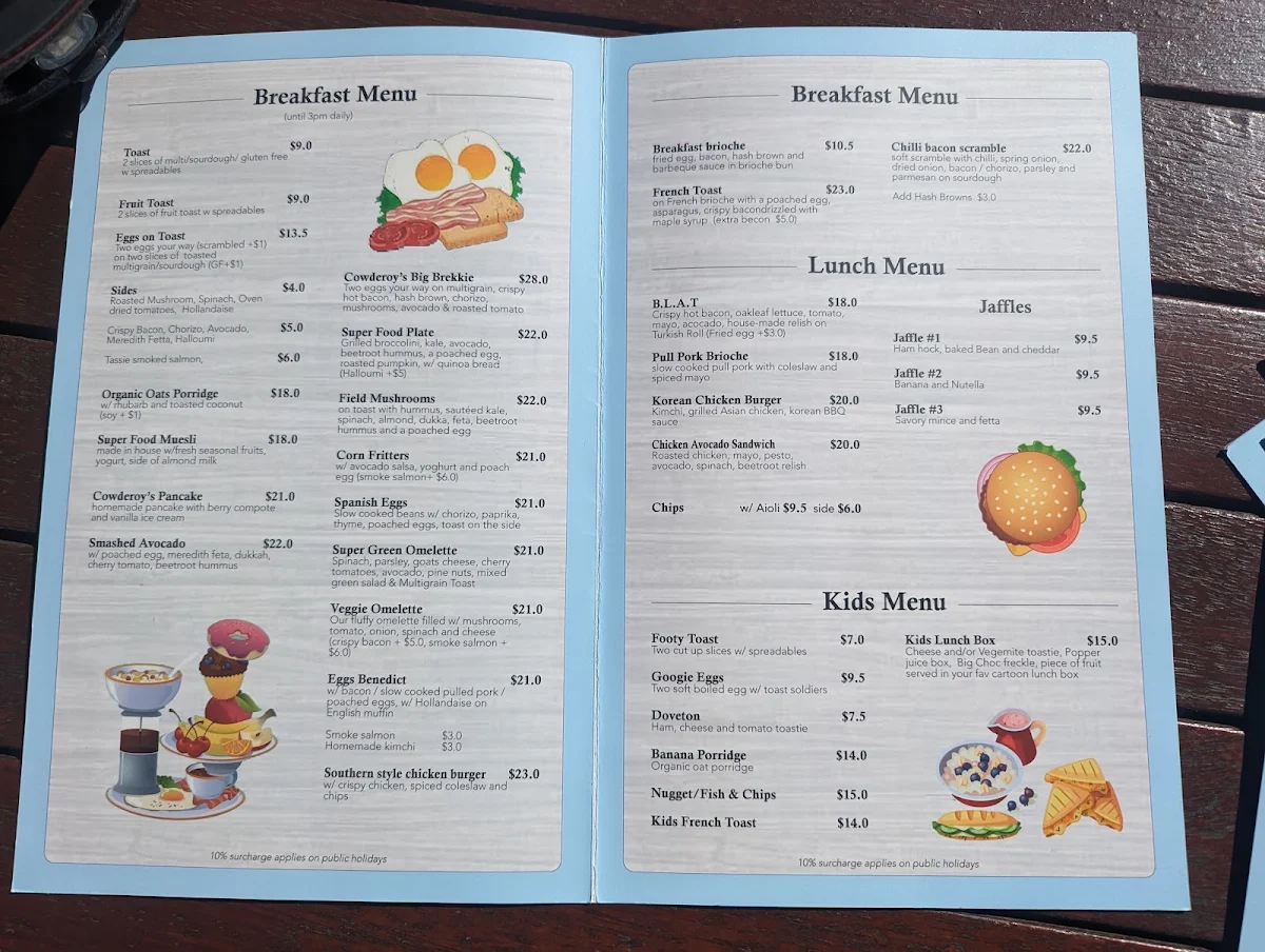 Menu, Cowderoys Dairy