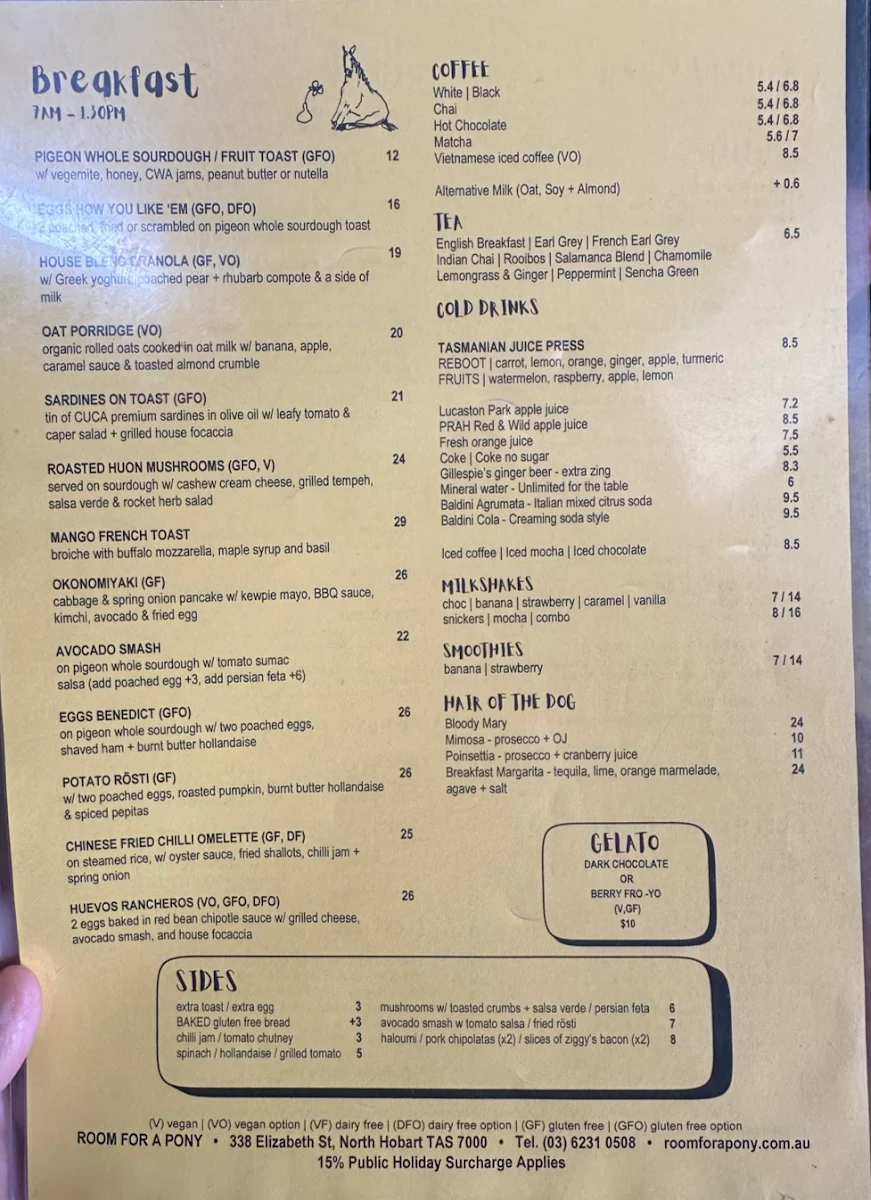 Menu, Room For A Pony