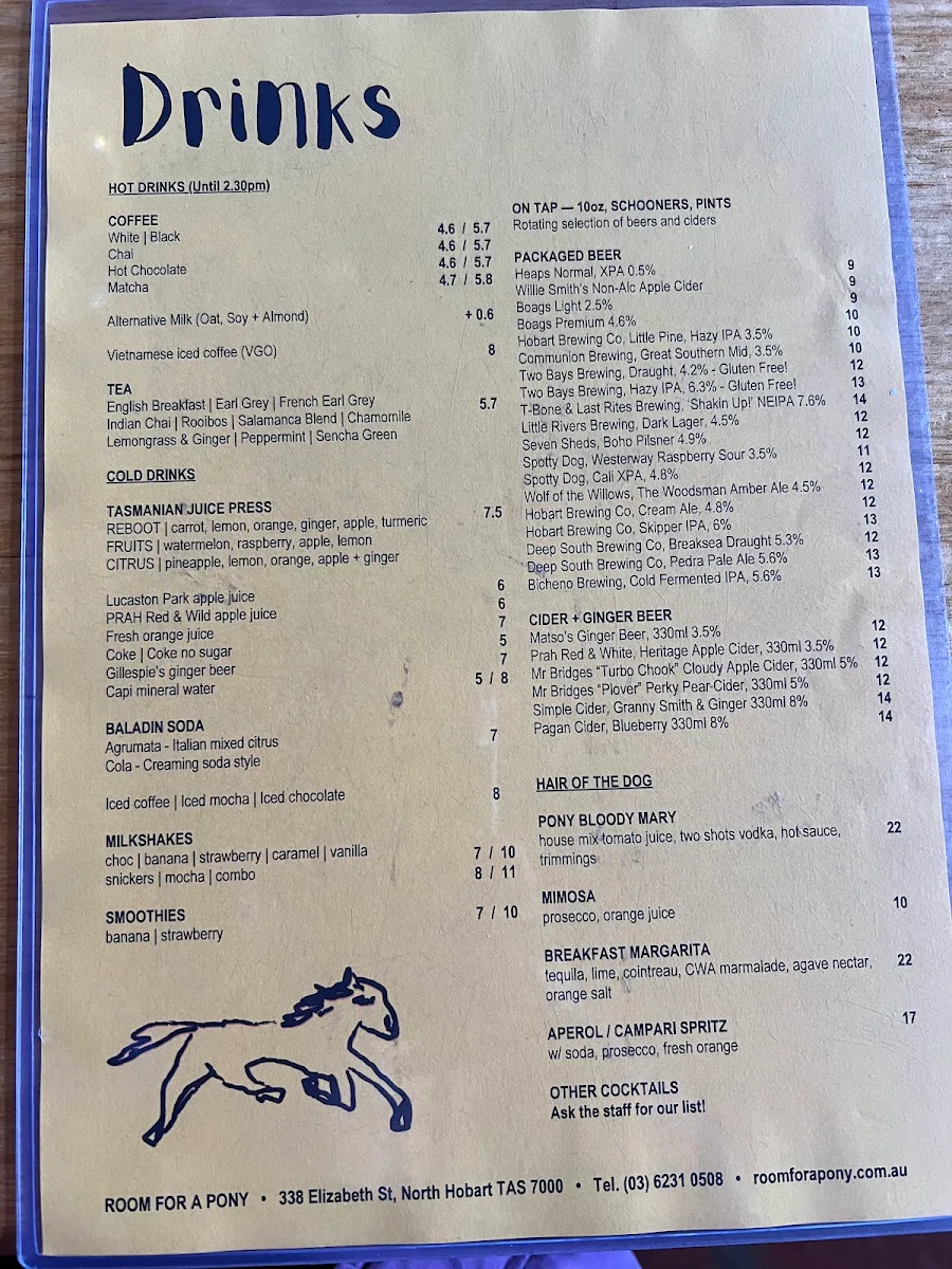 Menu, Room For A Pony