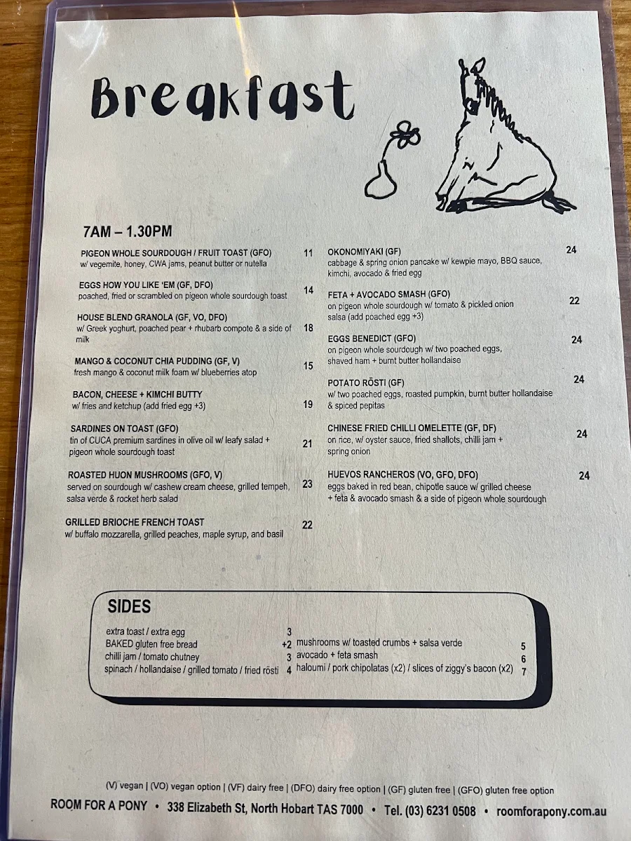 Menu, Room For A Pony