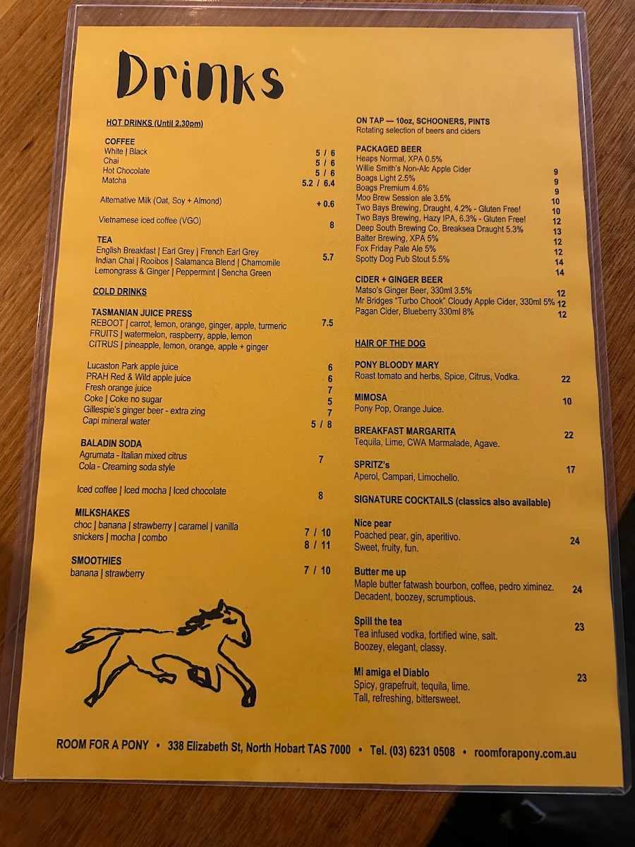Menu, Room For A Pony
