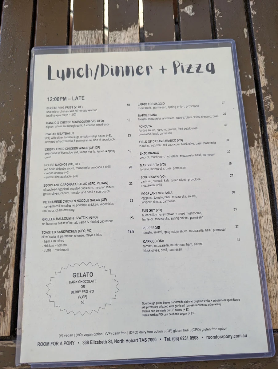 Menu, Room For A Pony