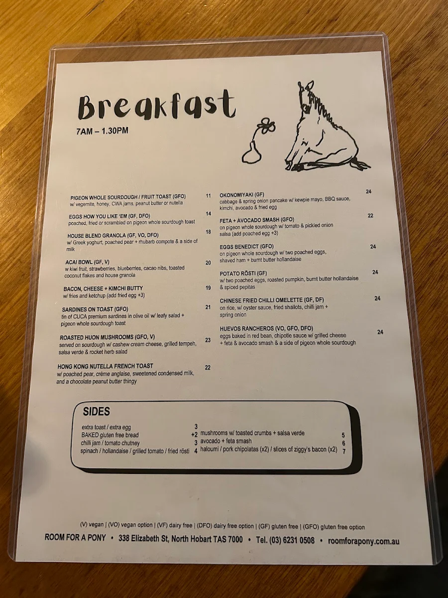 Menu, Room For A Pony