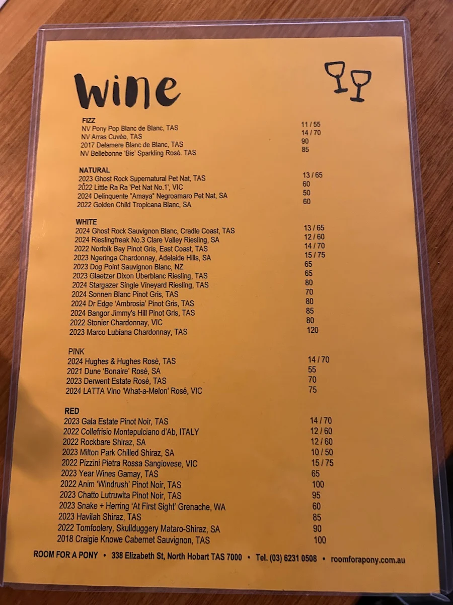 Menu, Room For A Pony