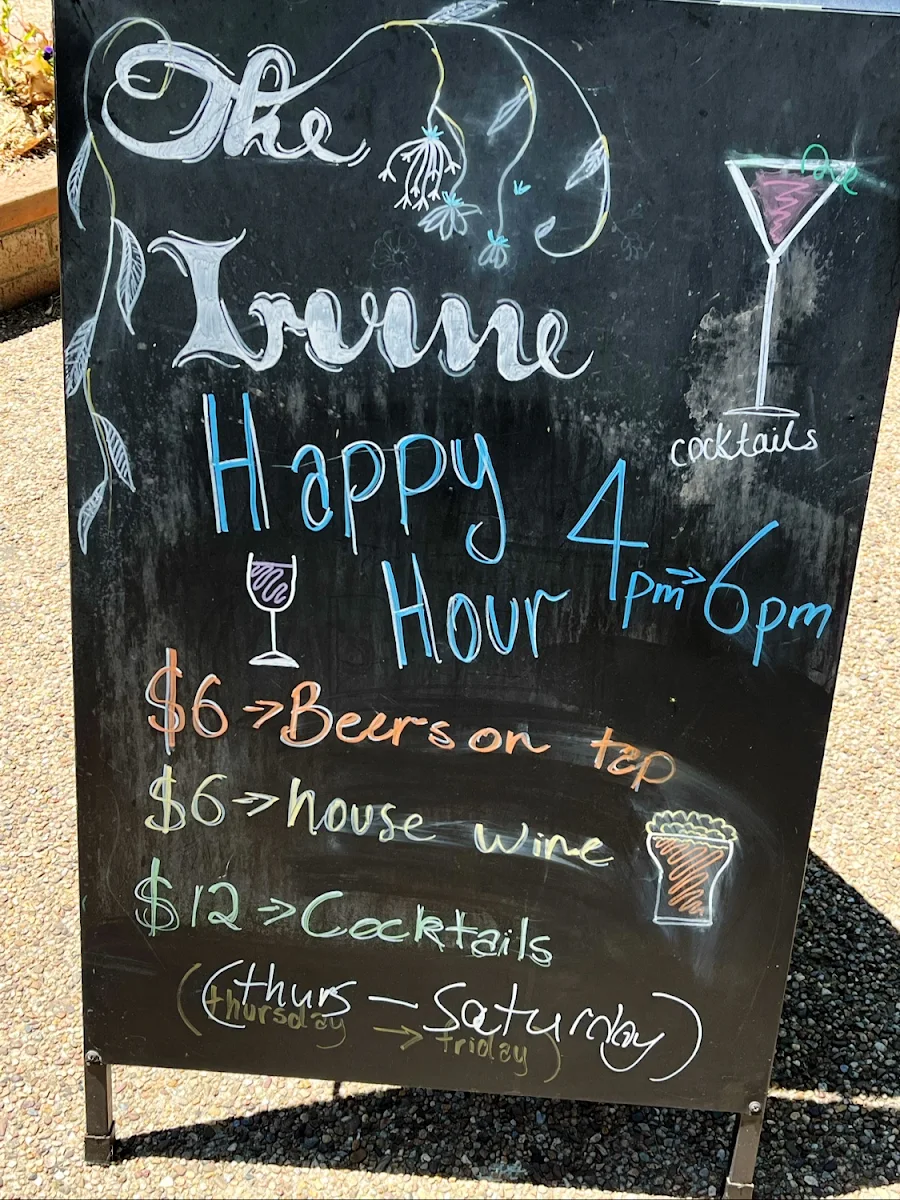 Menu, The Irvine Cafe & Bar