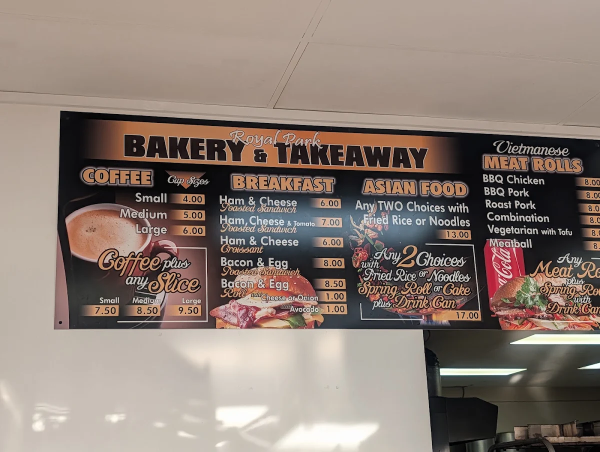 Menu, Royal Park Bakery & Takeaway