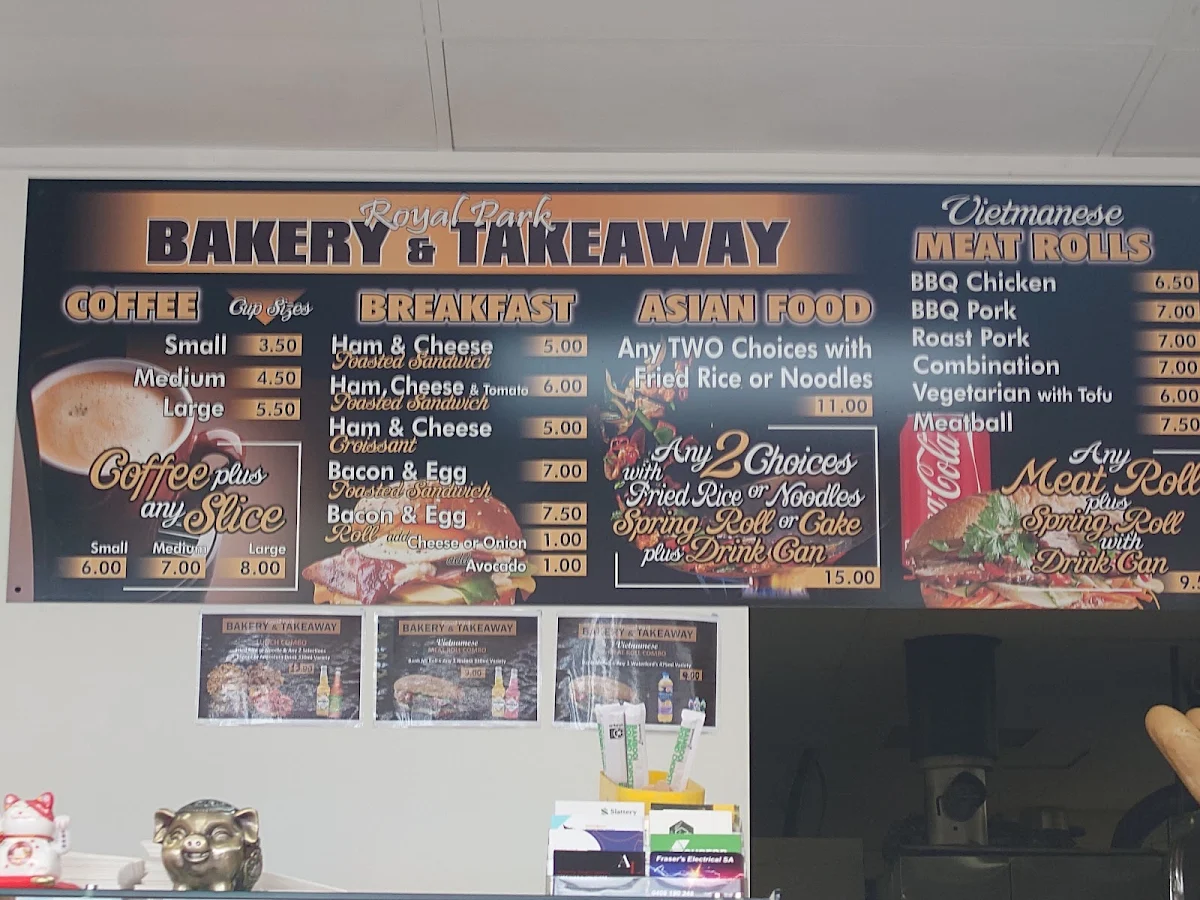Menu, Royal Park Bakery & Takeaway