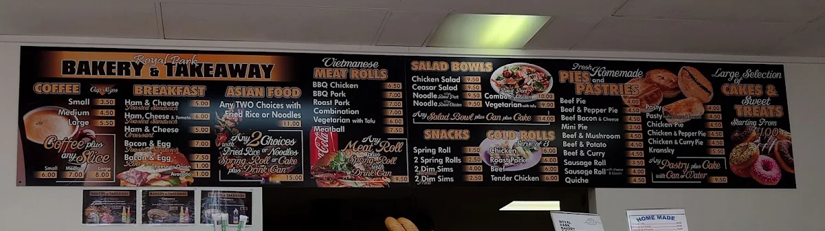 Menu, Royal Park Bakery & Takeaway