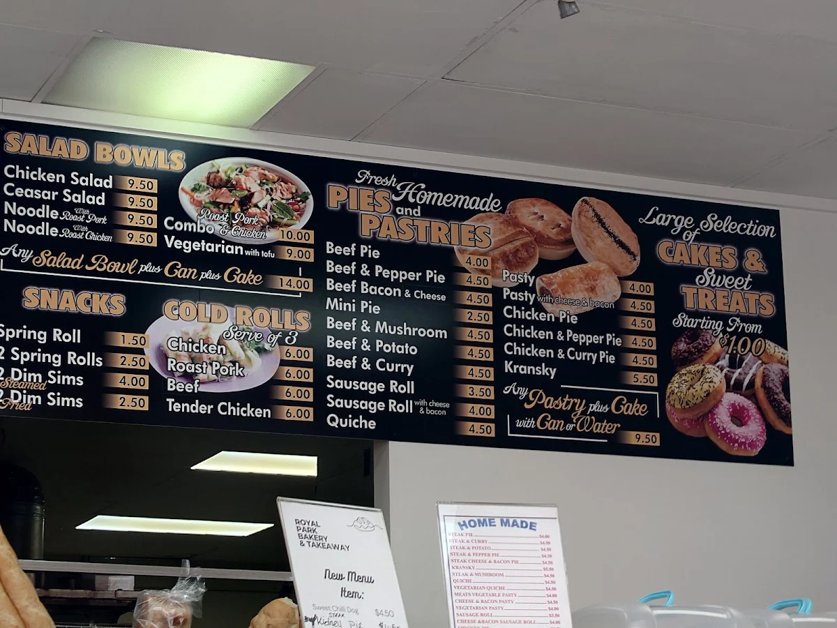Menu, Royal Park Bakery & Takeaway