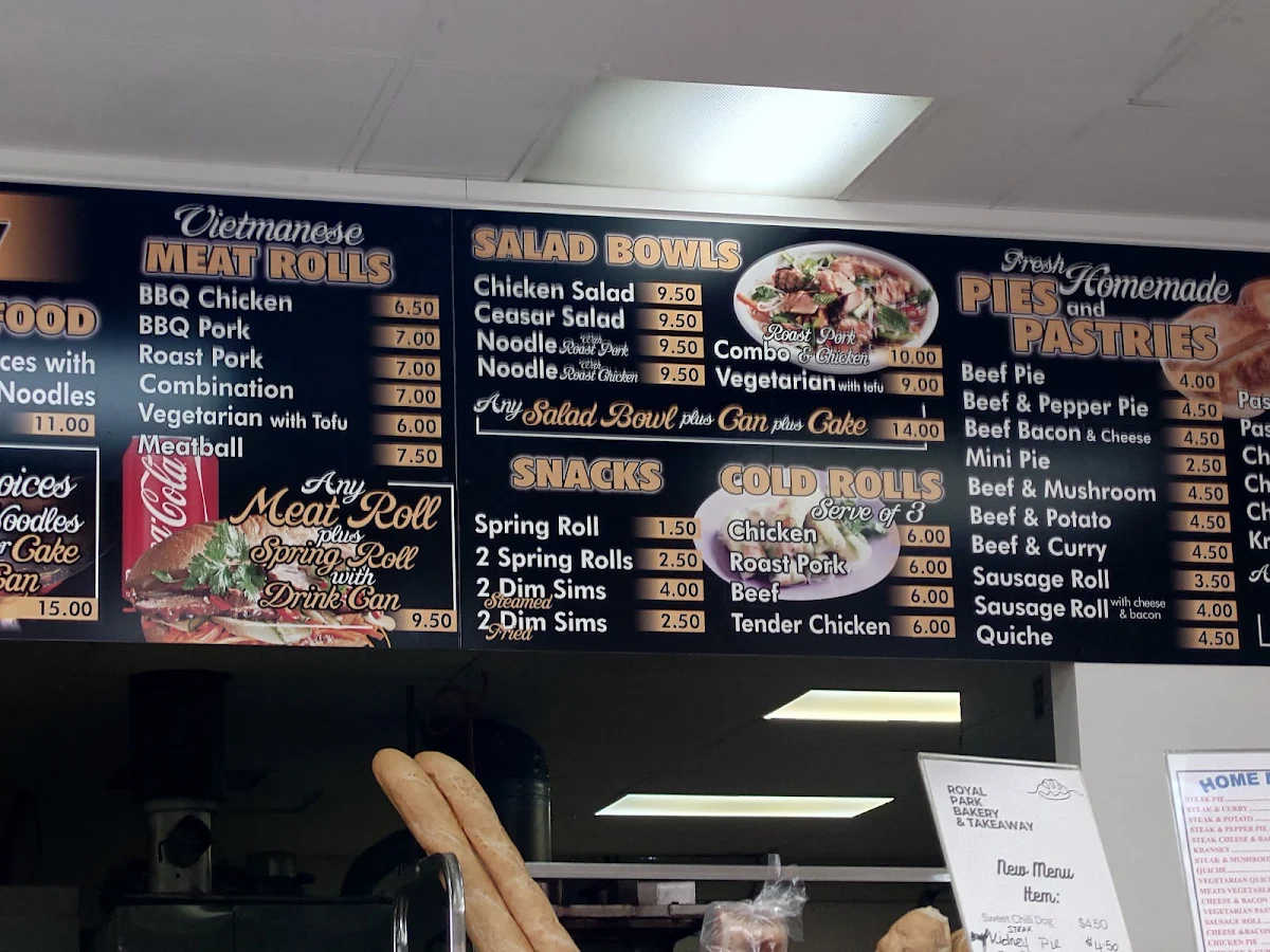 Menu, Royal Park Bakery & Takeaway
