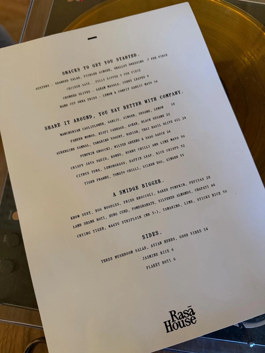 Menu, Rasā House