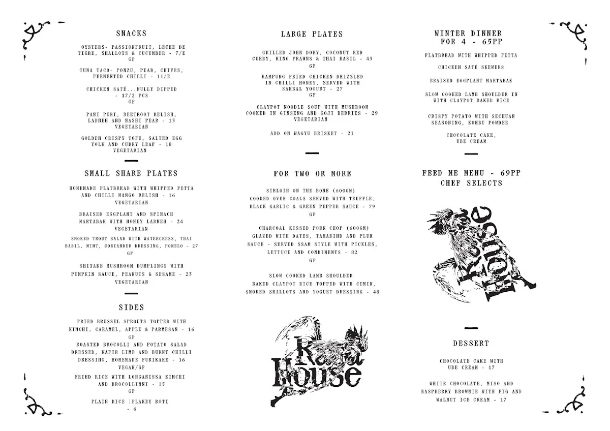 Menu, Rasā House