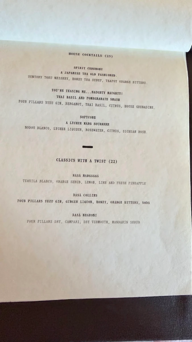 Menu, Rasā House