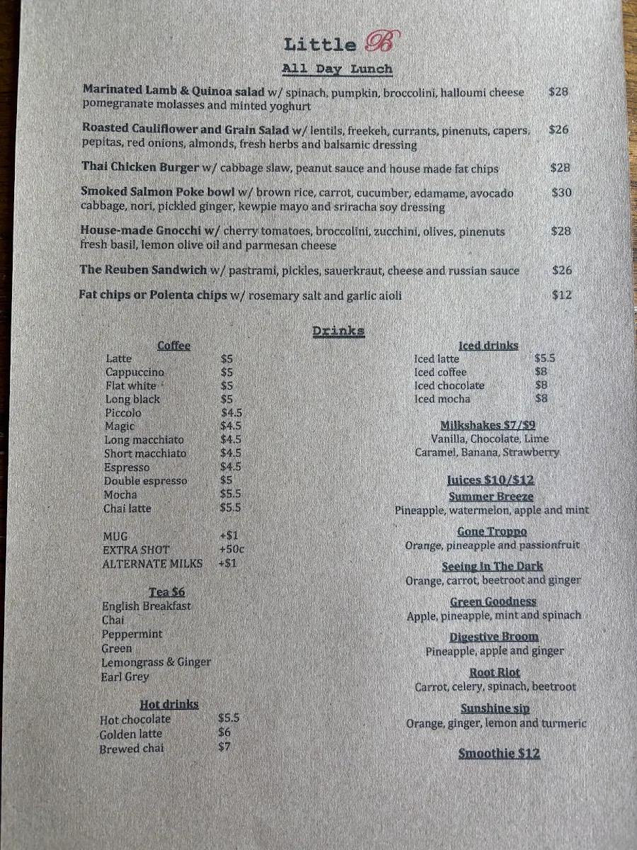 Menu, Little B