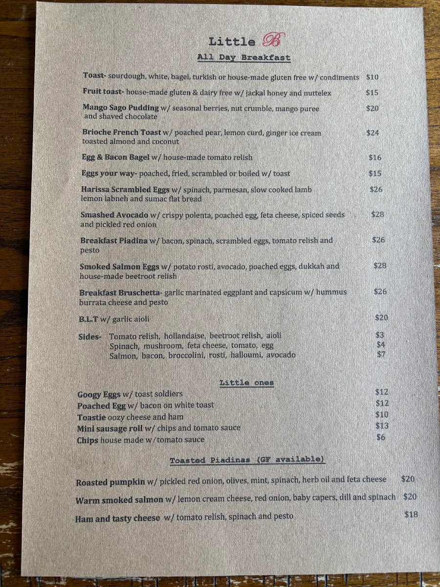 Menu, Little B