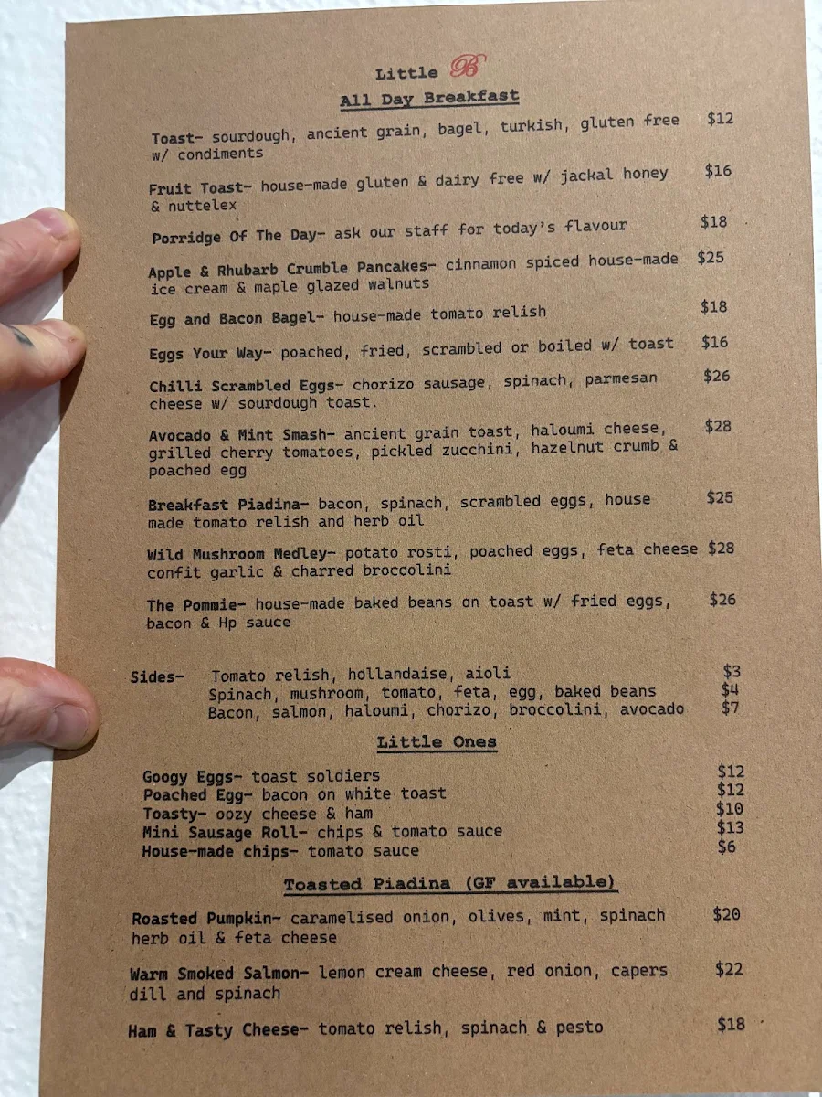 Menu, Little B