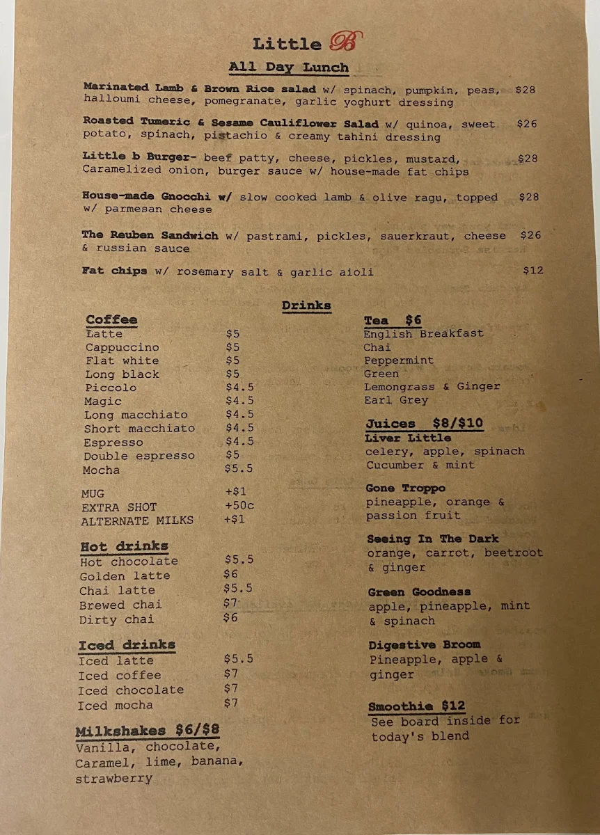 Menu, Little B