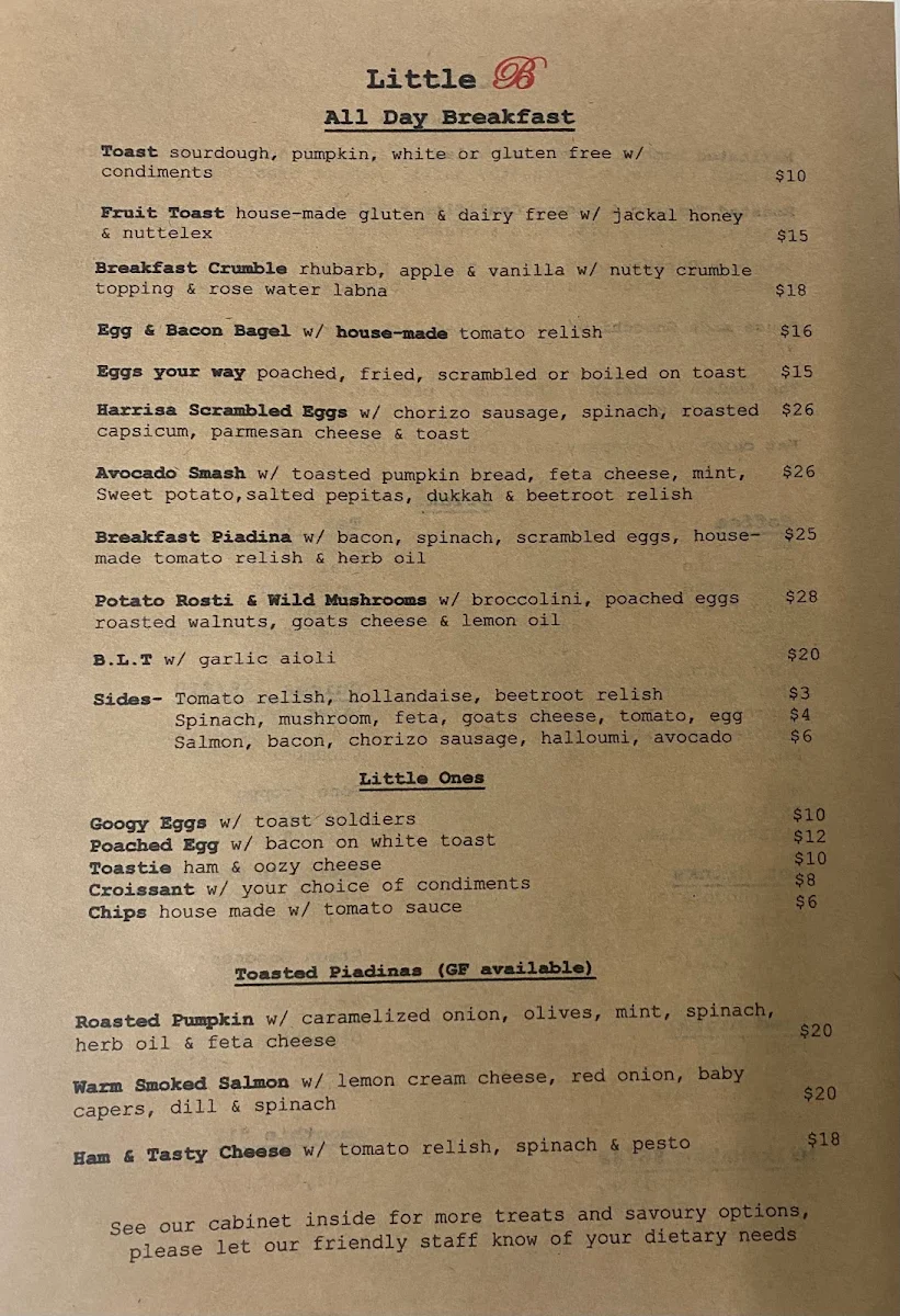 Menu, Little B