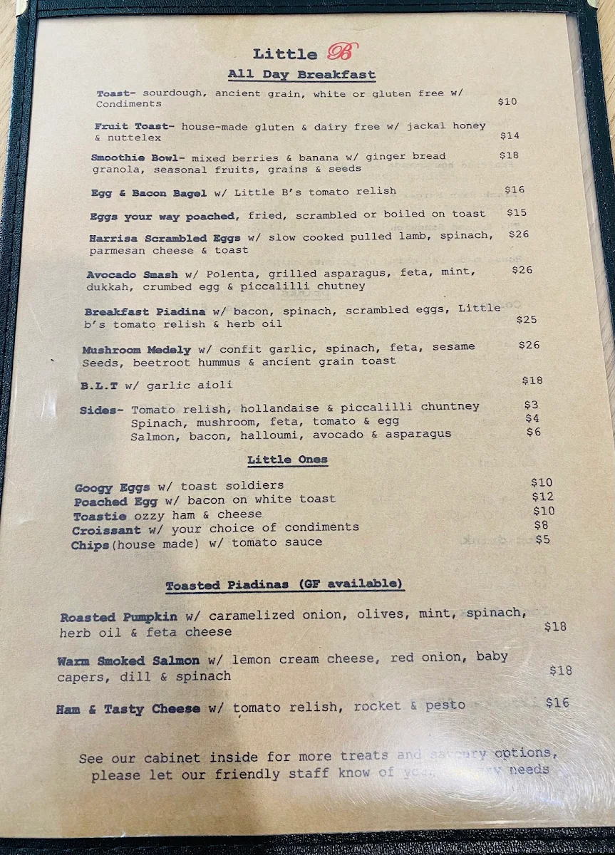 Menu, Little B