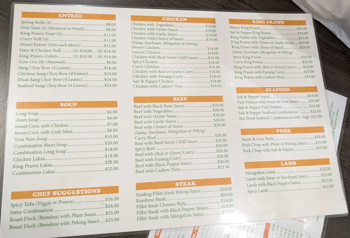 Menu, Sun River Kitchen