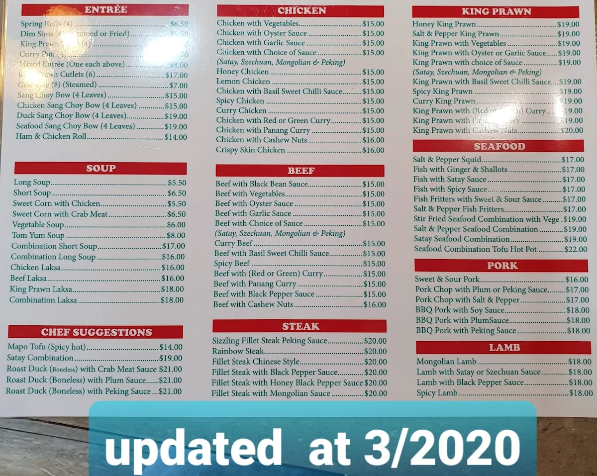 Menu, Sun River Kitchen