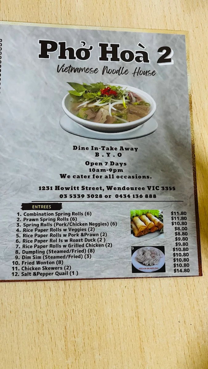 Menu, Pho Hoa 2
