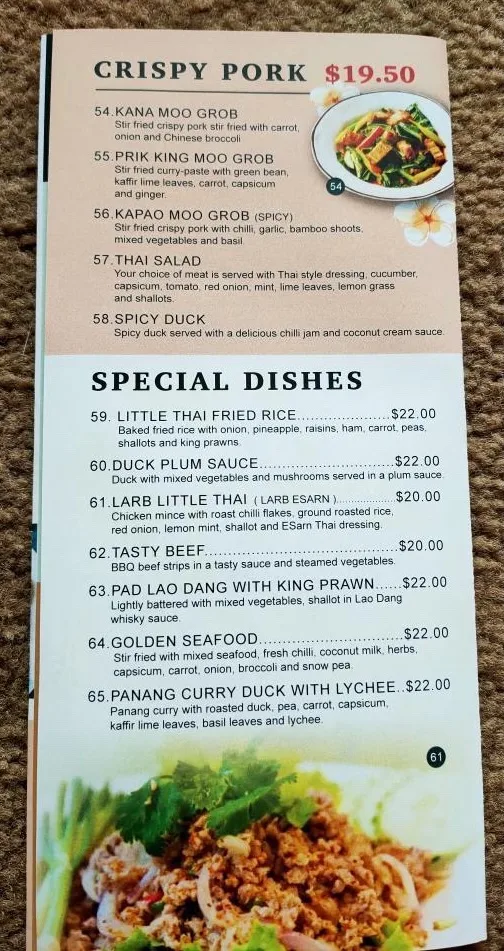 Menu, Little Thai at Port
