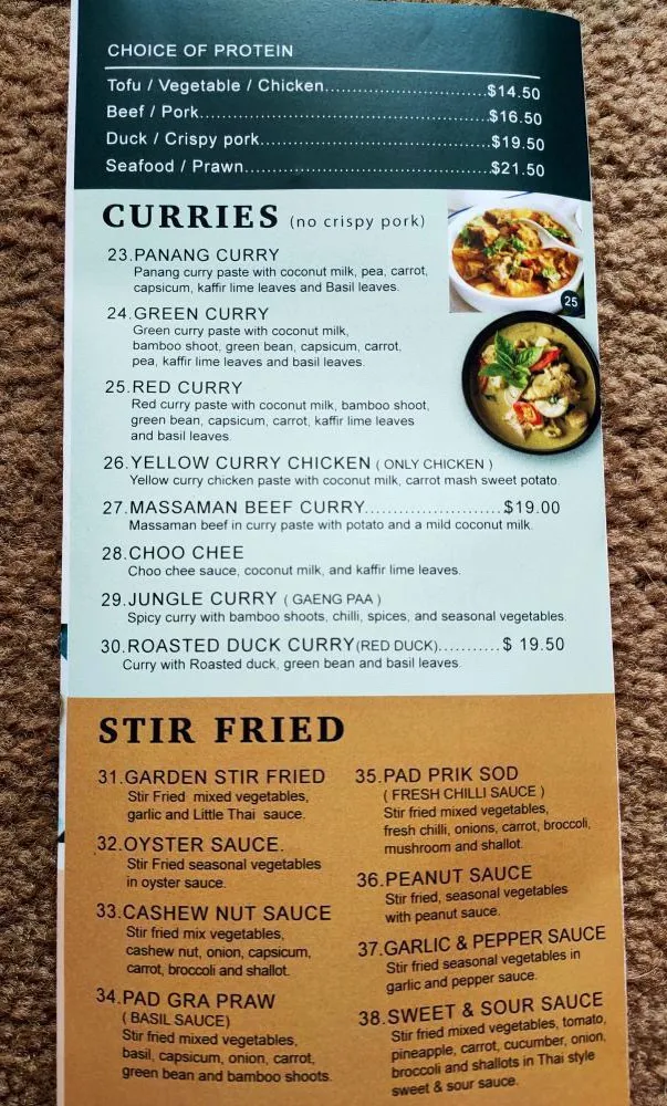 Menu, Little Thai at Port
