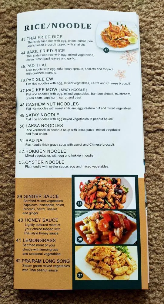 Menu, Little Thai at Port