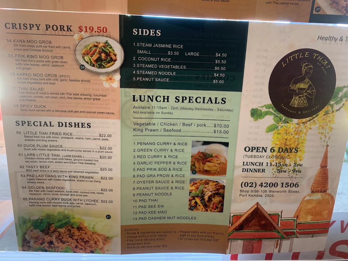 Menu, Little Thai at Port