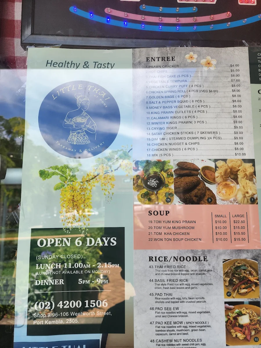 Menu, Little Thai at Port
