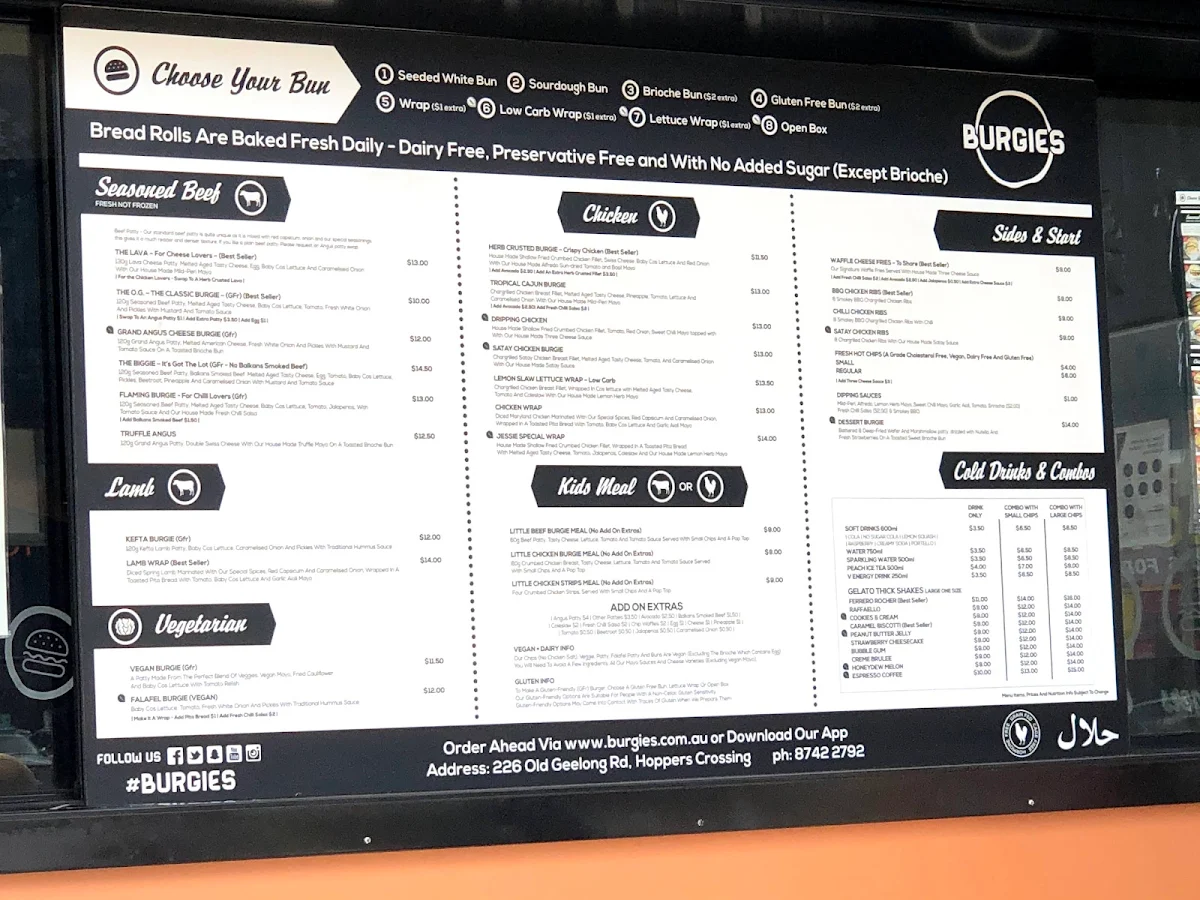 Menu, Burgies - Hoppers Crossing