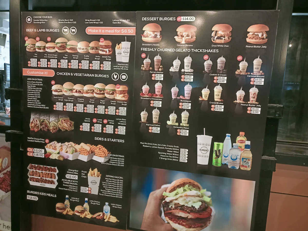 Menu, Burgies - Hoppers Crossing