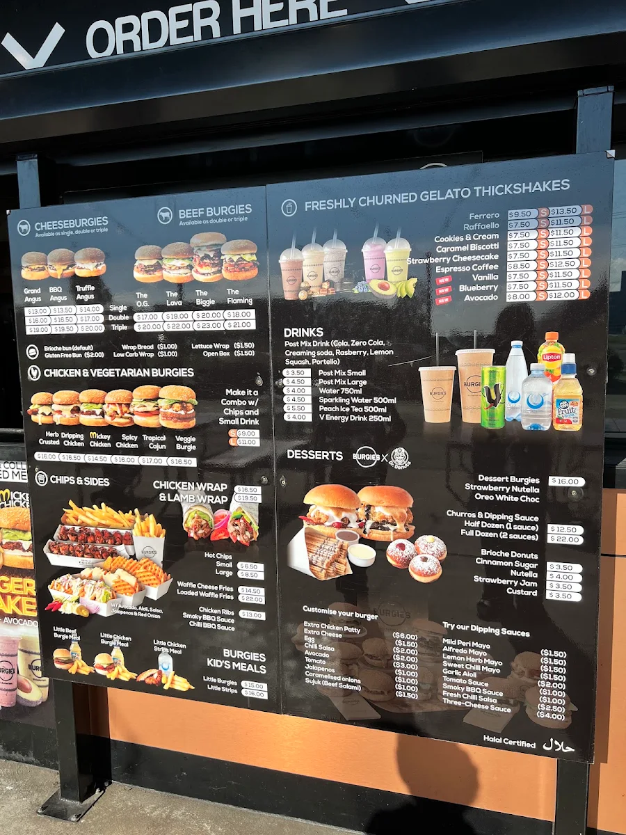 Menu, Burgies - Hoppers Crossing