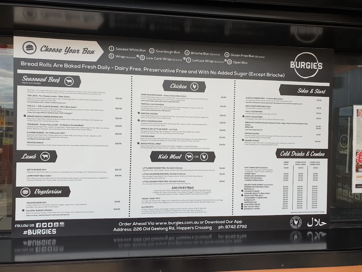 Menu, Burgies - Hoppers Crossing
